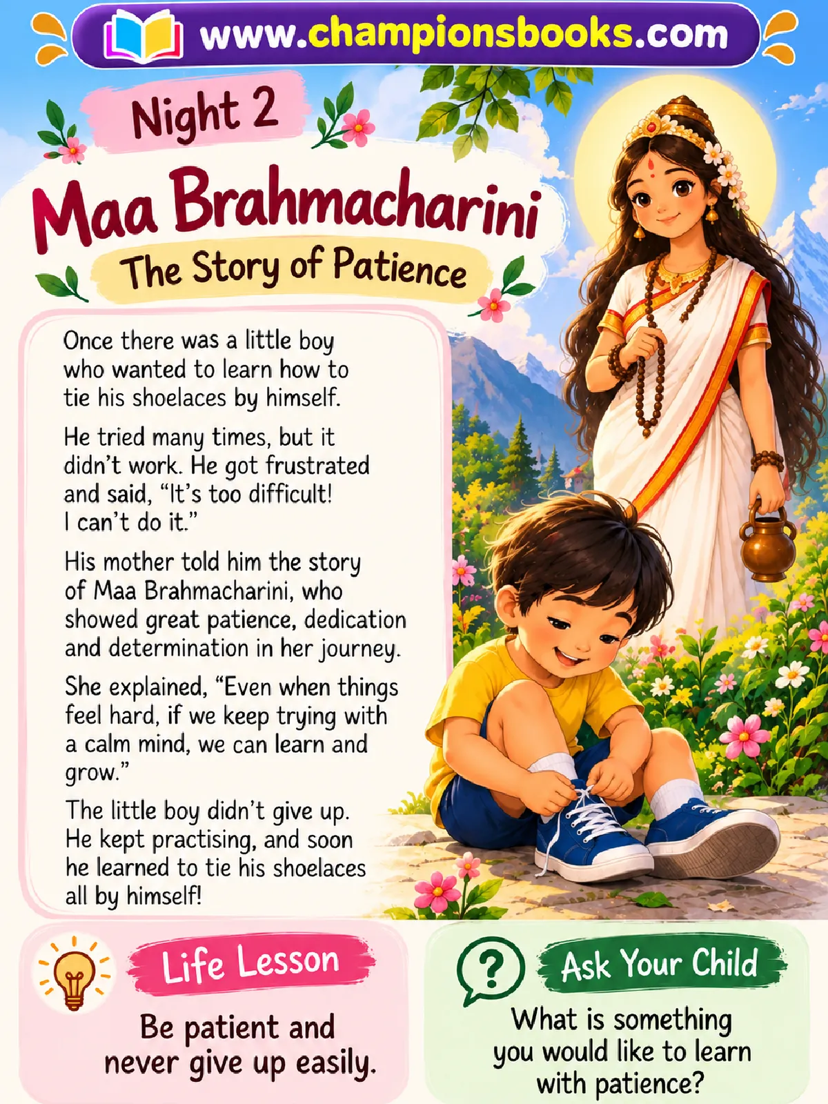 Maa Brahmacharini Story for Kids | Navratri Night 2 Printable