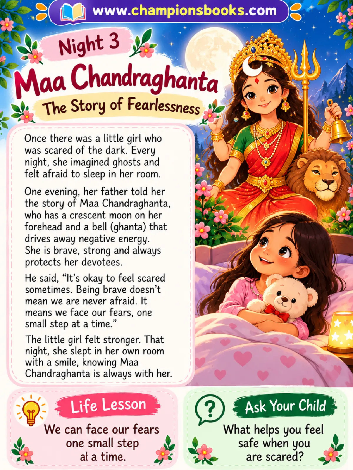 Maa Chandraghanta Story for Kids | Navratri Night 3 Printable