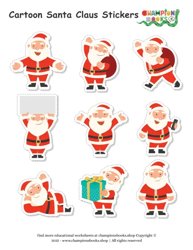 Santa Claus Stickers for Kids – Printable Christmas Santa Sheet