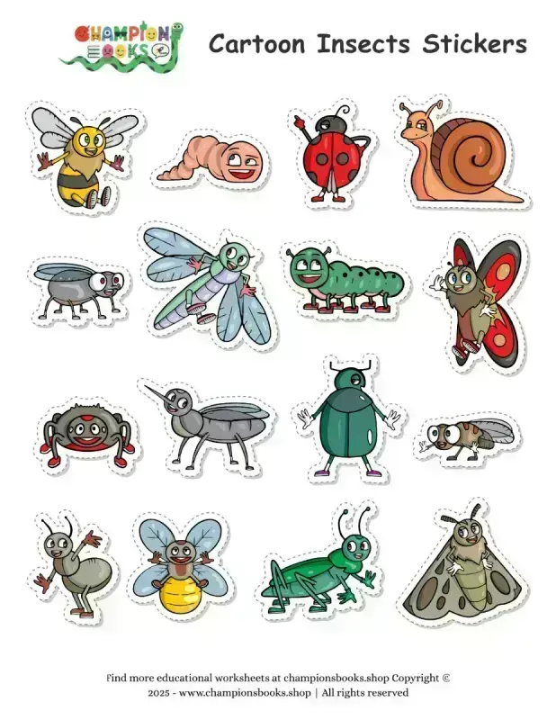 Insect Stickers for Kids – Printable Cartoon Bugs Sticker Sheet