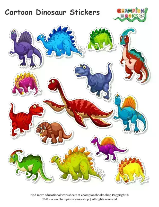 Dinosaur Stickers for Kids – Printable Cartoon Dino Sticker Sheet