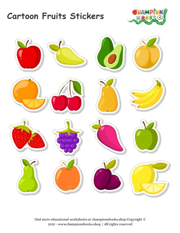 Fruit Stickers for Kids – Printable Cartoon Fruits Sticker Sheet