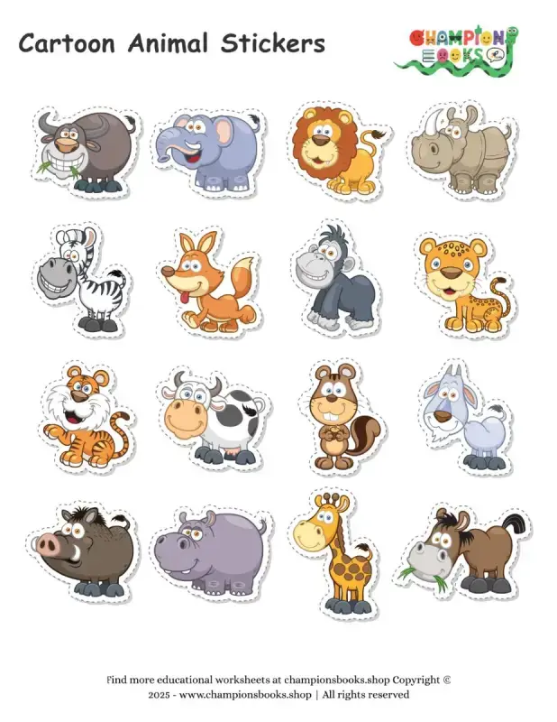 Animal Stickers for Kids – Printable Cartoon Wild & Farm Animals