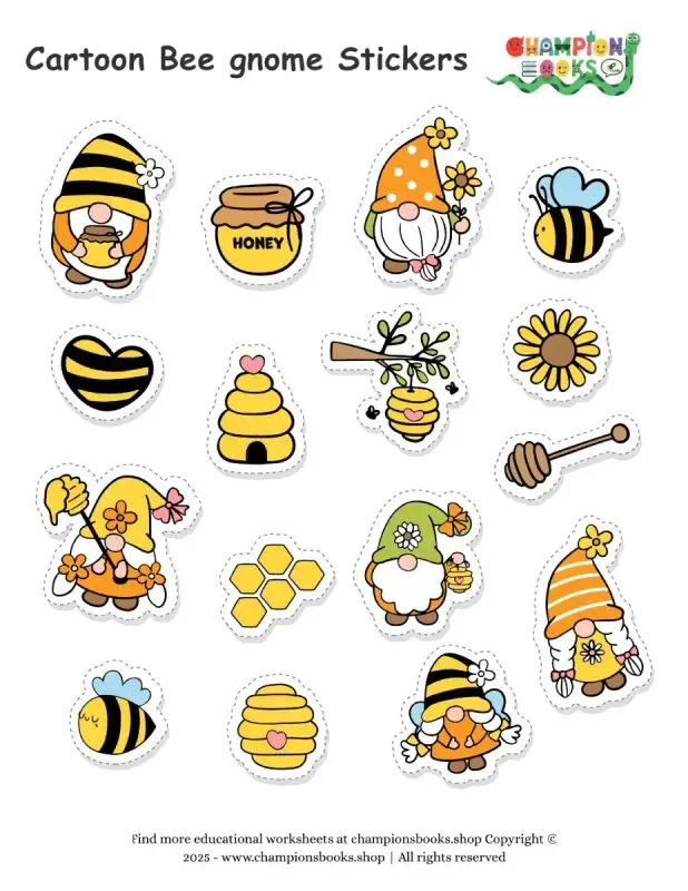 Bee Gnome Stickers for Kids – Printable Honey Bee Sticker Sheet