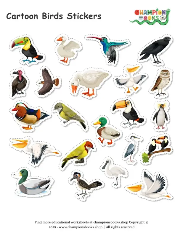 Bird Stickers for Kids – Printable Cartoon Bird Sticker Sheet
