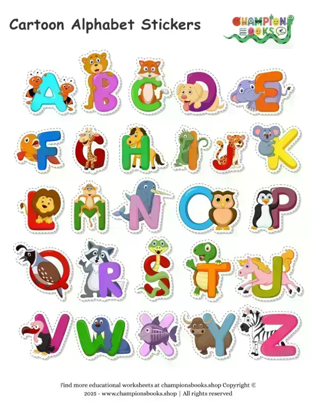 Fun Cartoon Alphabet Stickers for Kids | ABC Animal Learning