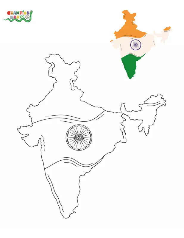 India Map Republic Day Coloring Worksheet for Kindergarten Kids