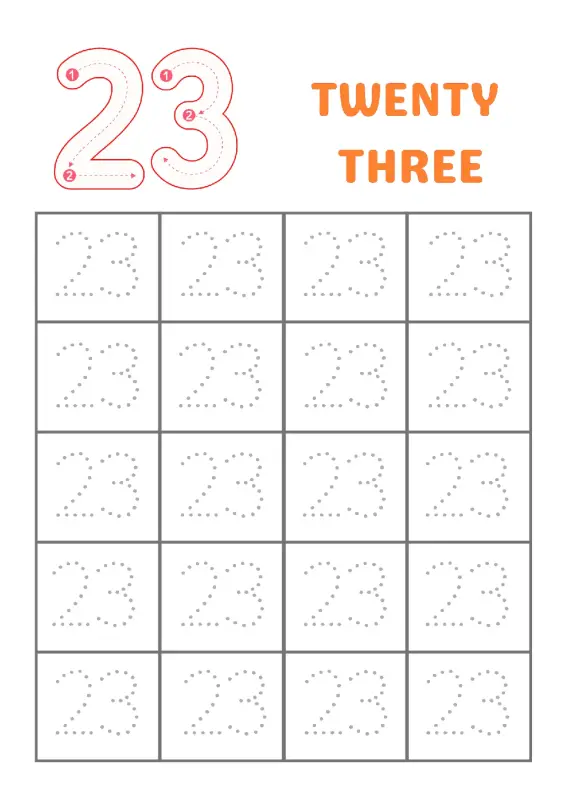Trace Number 23 Worksheet | Kindergarten Math Practice