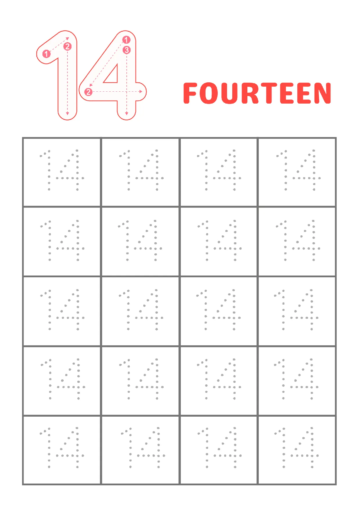 Learn to Trace Number 14: Engaging Worksheet for Kids
