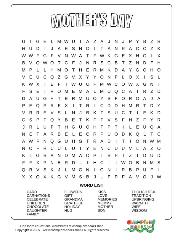 Mother's Day Word Search Puzzle: Fun Activity for Kids