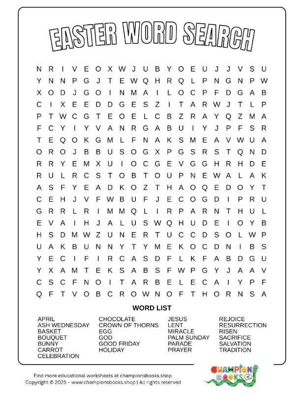 Fun Easter Word Search Puzzle for Kids | Grades 3-5
