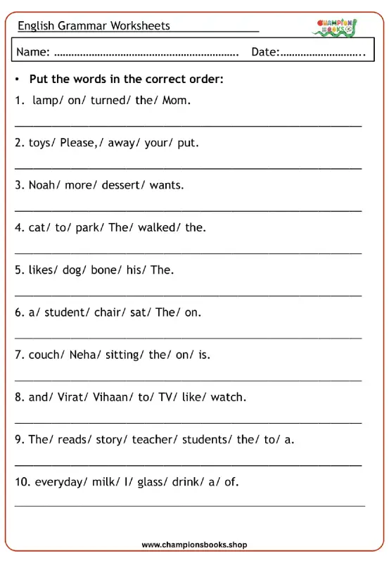 Master Grade 1 Sentence Structure: Order Words Worksheet
