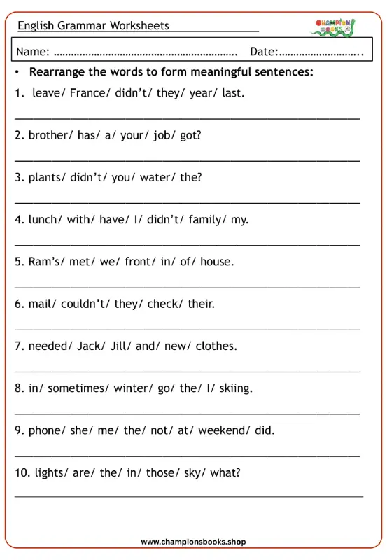 Grade 4 Sentence Rearrangement | English Grammar Practice