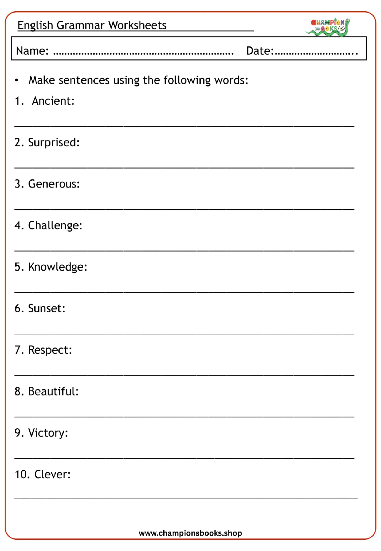 Grade 4 Sentence Writing Worksheet | Build Vocabulary & Grammar