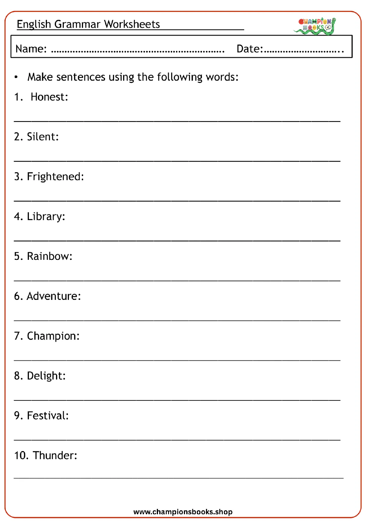 Sentence Writing Worksheet: Make Sentences with Words - Grade 3