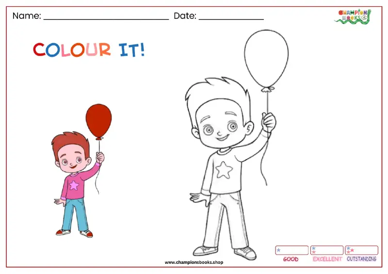 Boy with Balloon Coloring Worksheet | Fun Kindergarten Activity
