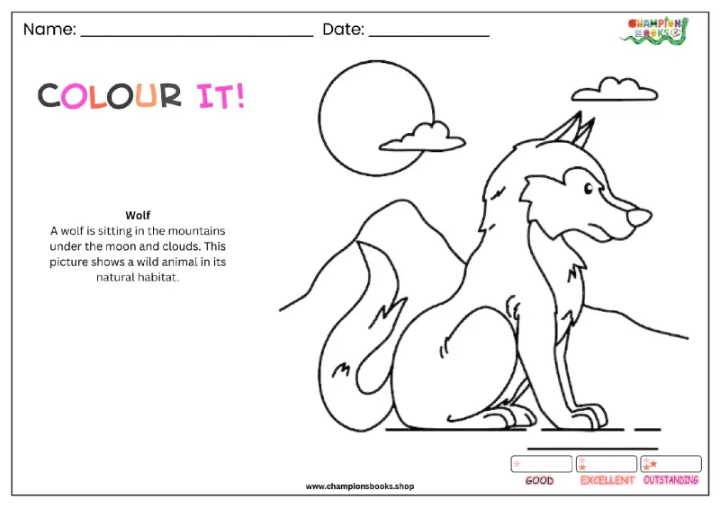 Wolf Coloring Page for Kids | Printable Animal Worksheet