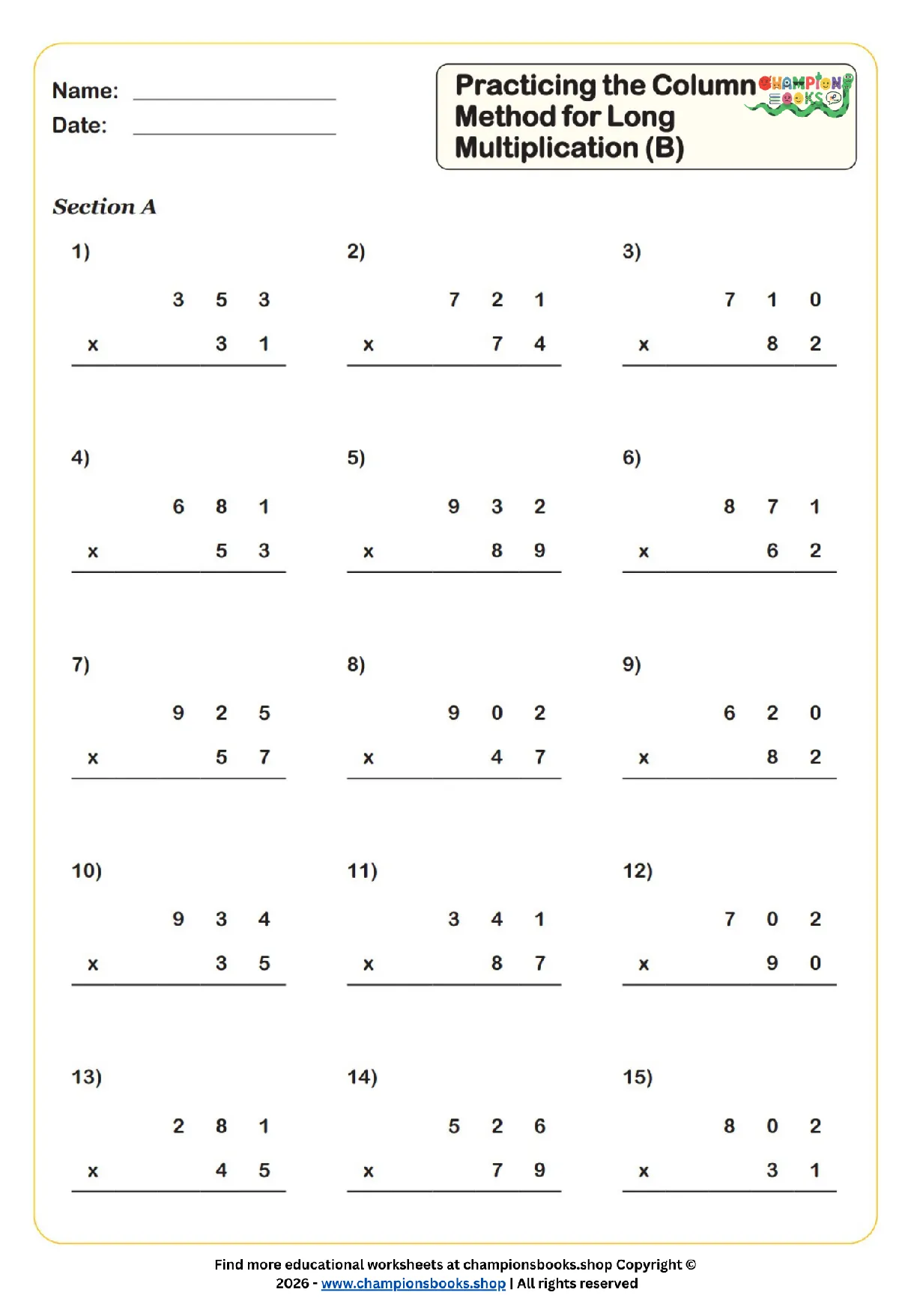 Master Long Multiplication: Grade 4 Column Method Practice