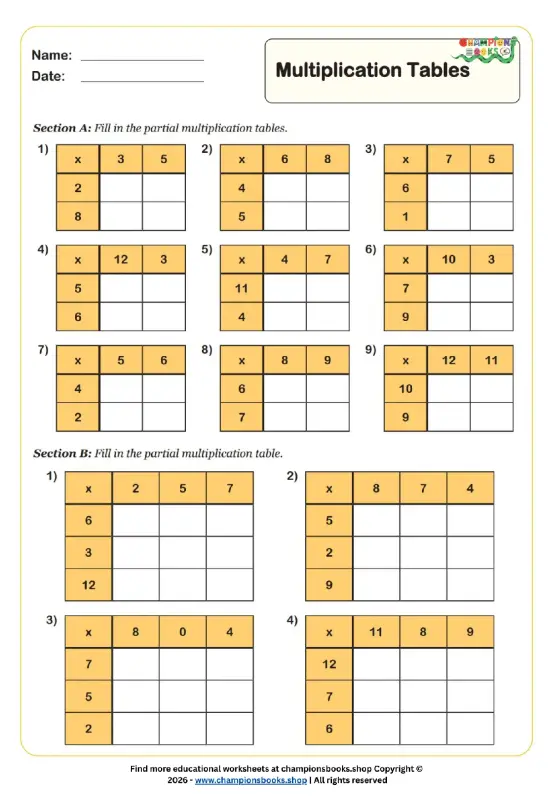 Master Multiplication Tables: Grade 3 Practice Worksheet