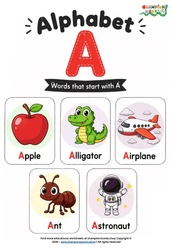 Letter A Worksheet: Fun Words & Pictures for Kindergarten