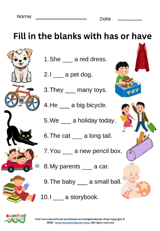 Has or Have Worksheet for Grade 1 | Grammar Practice