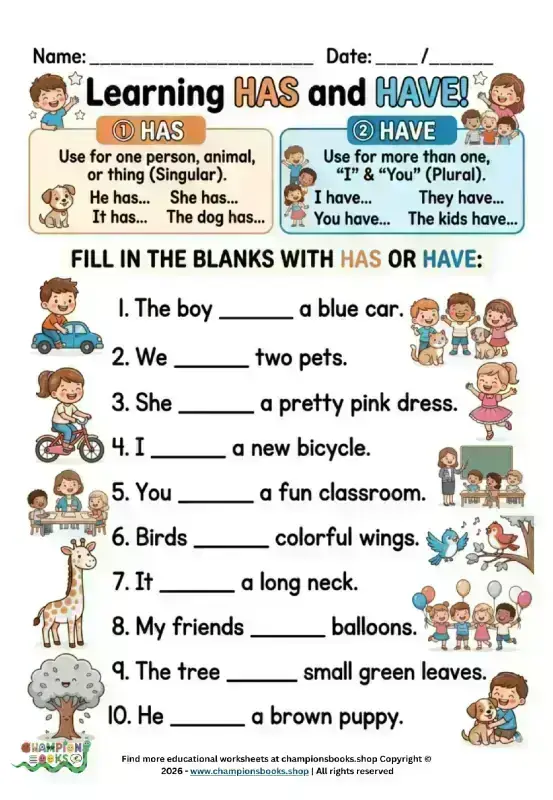 Master Has & Have: Grade 1 Grammar Worksheet Fun!