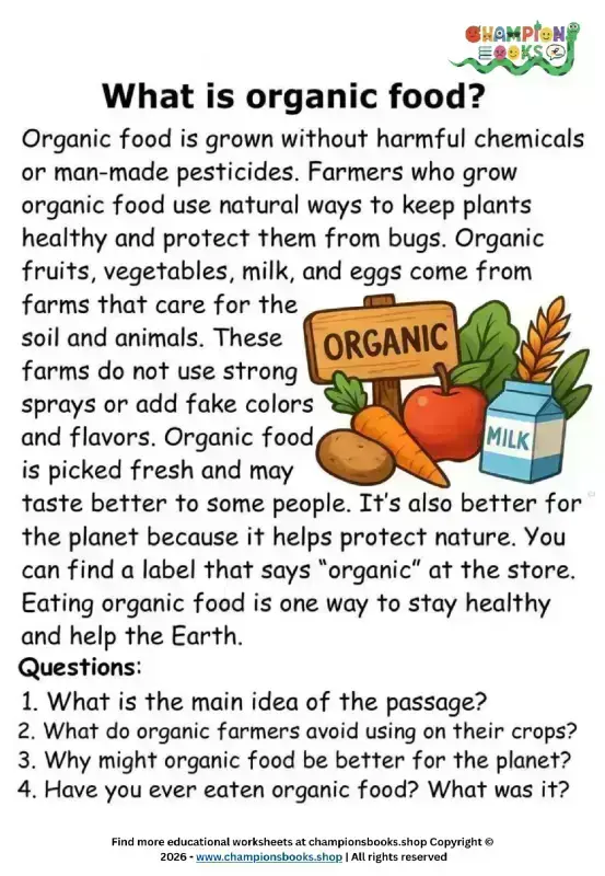 What is Organic Food? Reading Comprehension for Kids