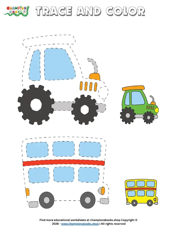 Trace and Color Vehicles Worksheet | Fun Kindergarten Activity