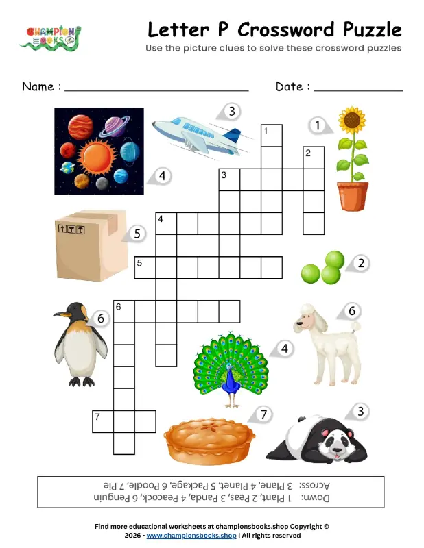 Letter P Crossword Puzzle for Kids - Fun Phonics Practice