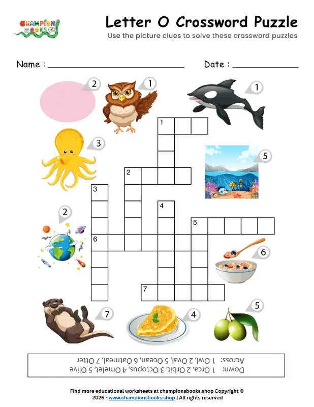 Fun Letter O Crossword Puzzle for Grade 1 Kids!