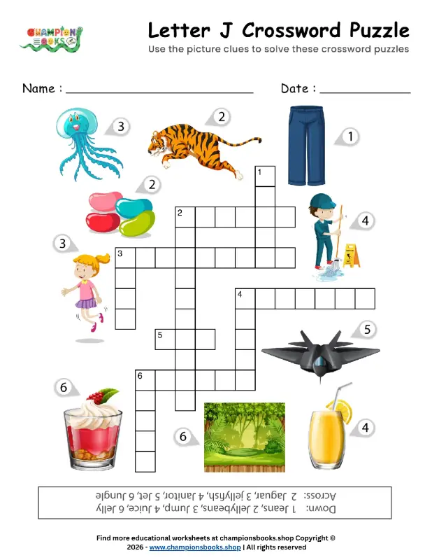 Letter J Crossword Puzzle for Kids | Fun Word Search