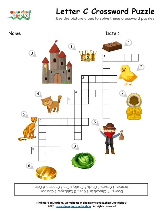 Letter C Crossword Puzzle: Fun Picture Clues for Kids