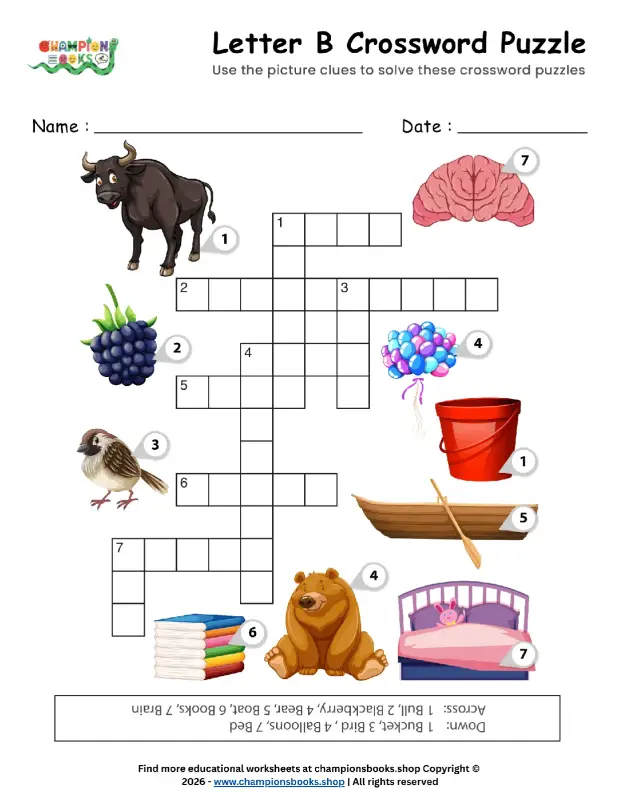 Letter B Crossword Puzzle | Fun Phonics Worksheet for Kids