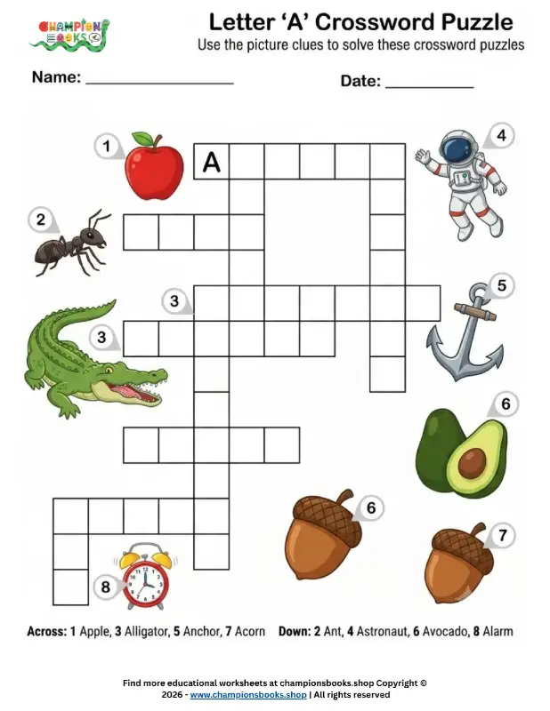 Letter A Crossword Puzzle: Fun Phonics Activity for Kids