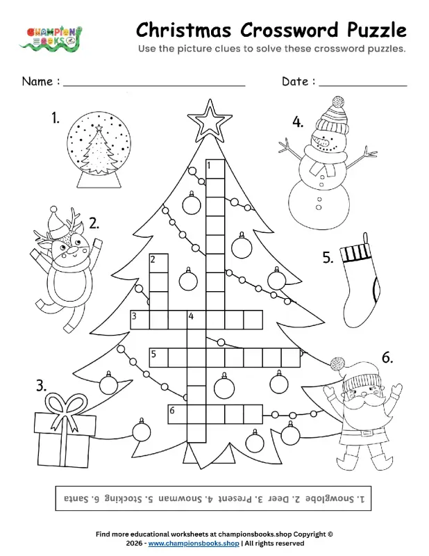 Fun Christmas Crossword Puzzle for Kids | Grade 1 Worksheet