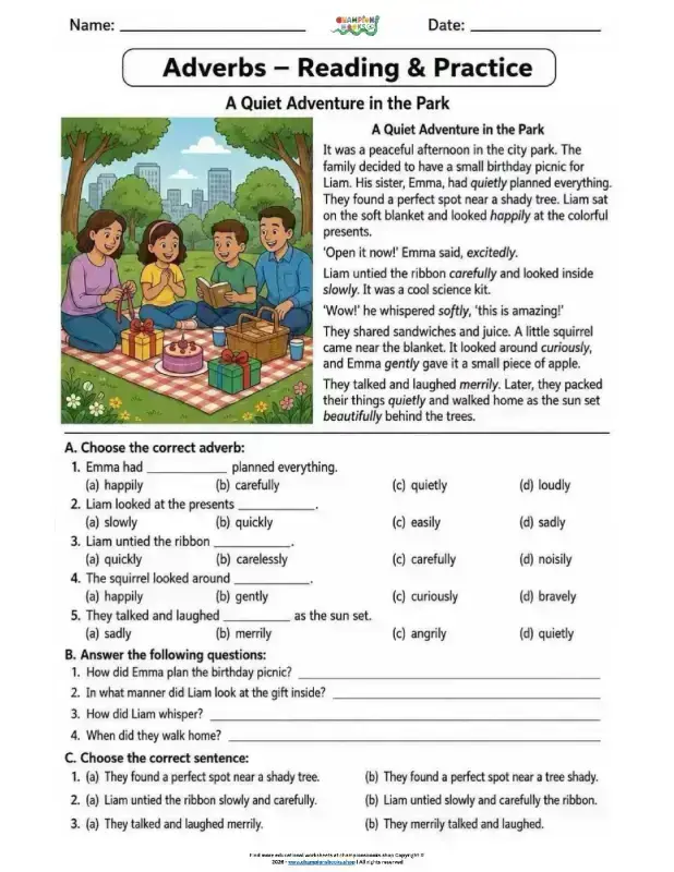 Adverbs Practice Worksheet for Grade 3 | English Grammar