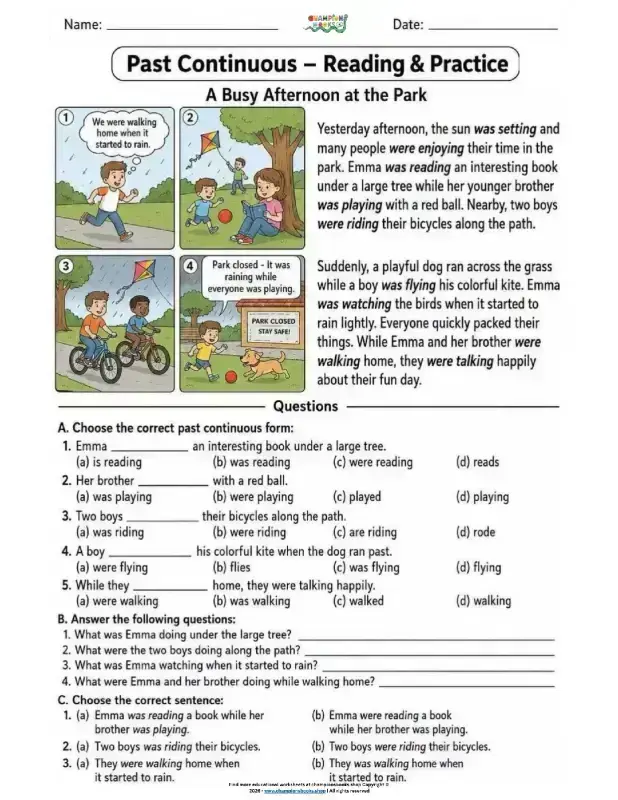 Master Past Continuous: Park Adventure Reading & Practice