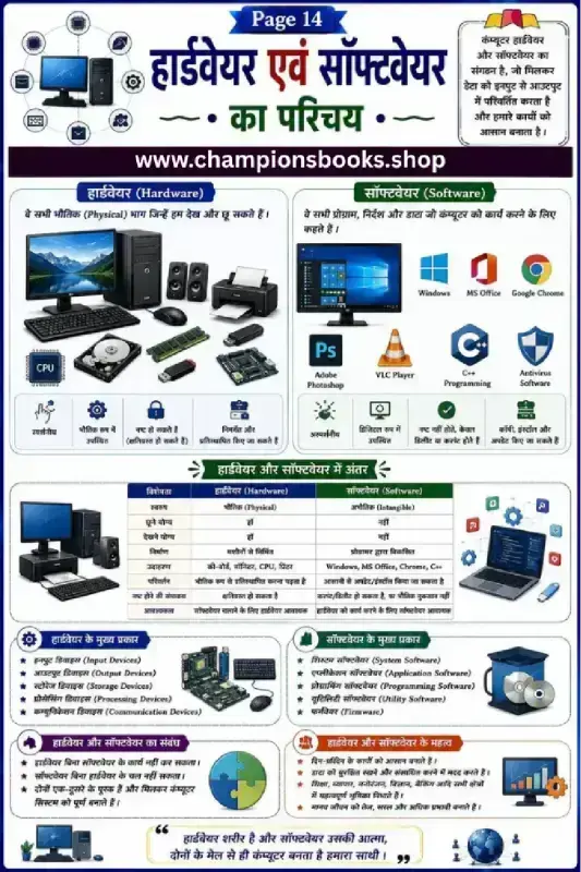 Computer Hardware and Software Worksheet in Hindi - Grade 3