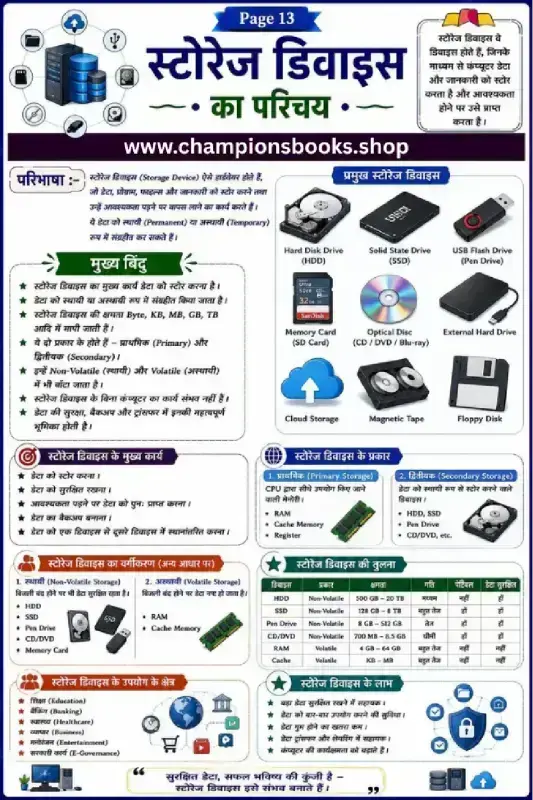 Computer Storage Devices in Hindi - Class 5 Worksheet