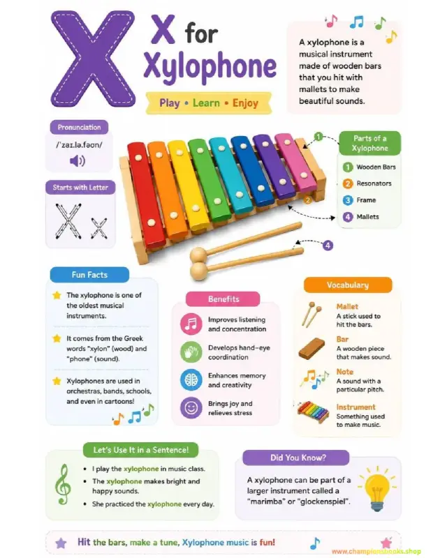 Letter X Xylophone Chart & Vocabulary Worksheet