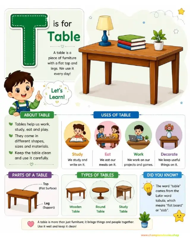 Letter T Vocabulary Worksheet - T is for Table Chart