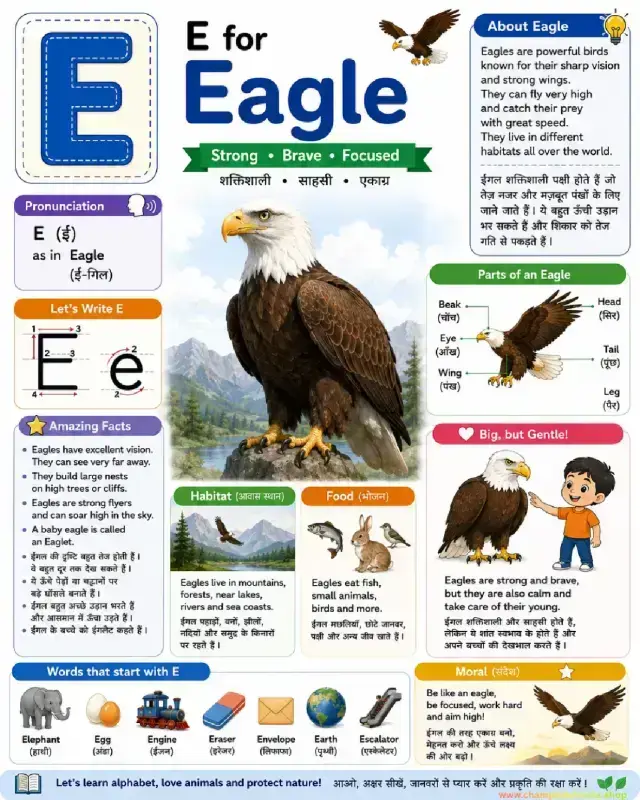 Letter E Alphabet Worksheet: E is for Eagle | Kids Learning
