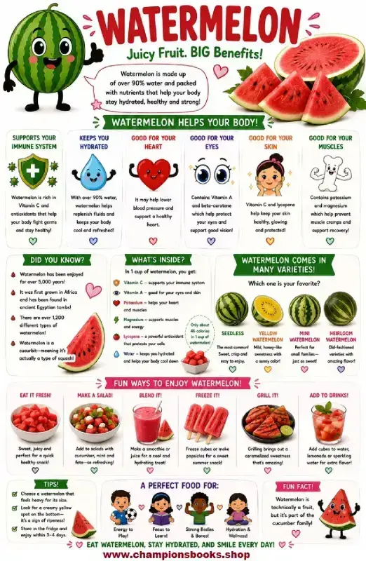 Watermelon Facts and Nutrition Worksheet for Kids