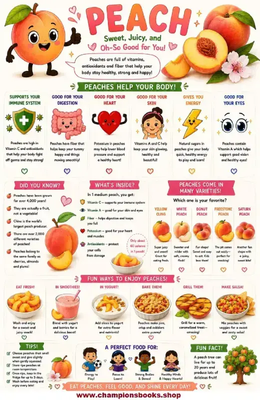 Peach Facts for Kids: Nutrition and Benefits Poster