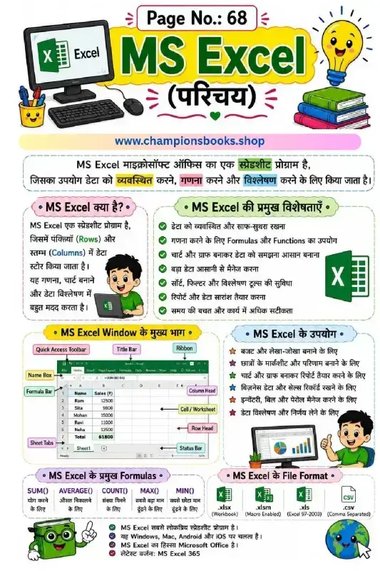 MS Excel Introduction in Hindi Worksheet for Students