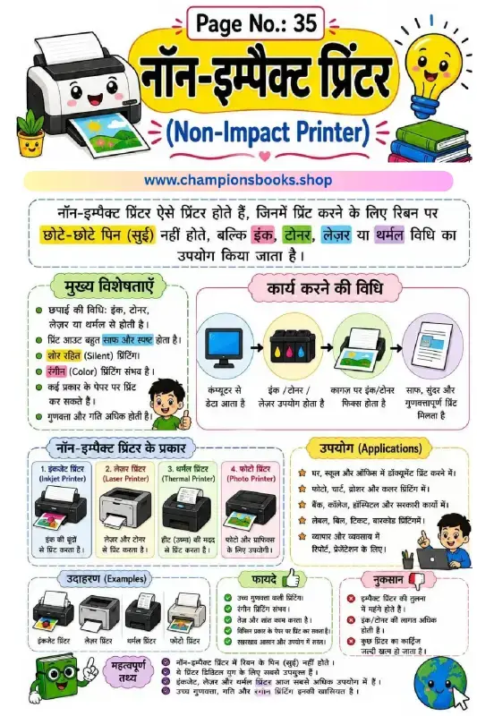 Non-Impact Printer Worksheet in Hindi | Grade 4 Computer
