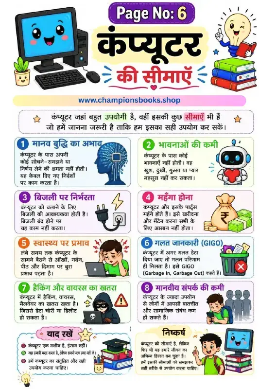 Limitations of Computer in Hindi - Grade 3 Worksheet